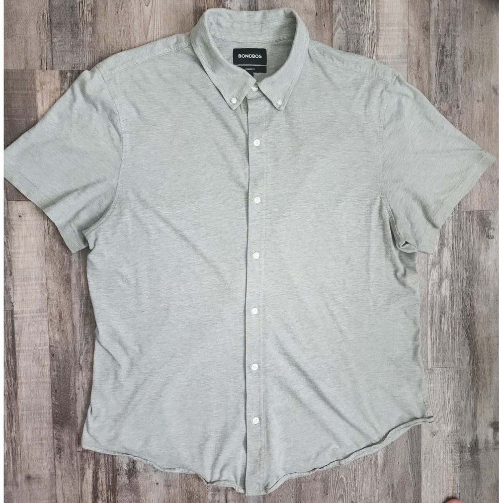 Bonobos Button Down Shirt Mens XL Gray Short Sleeve Standard Fit Cotton Blend